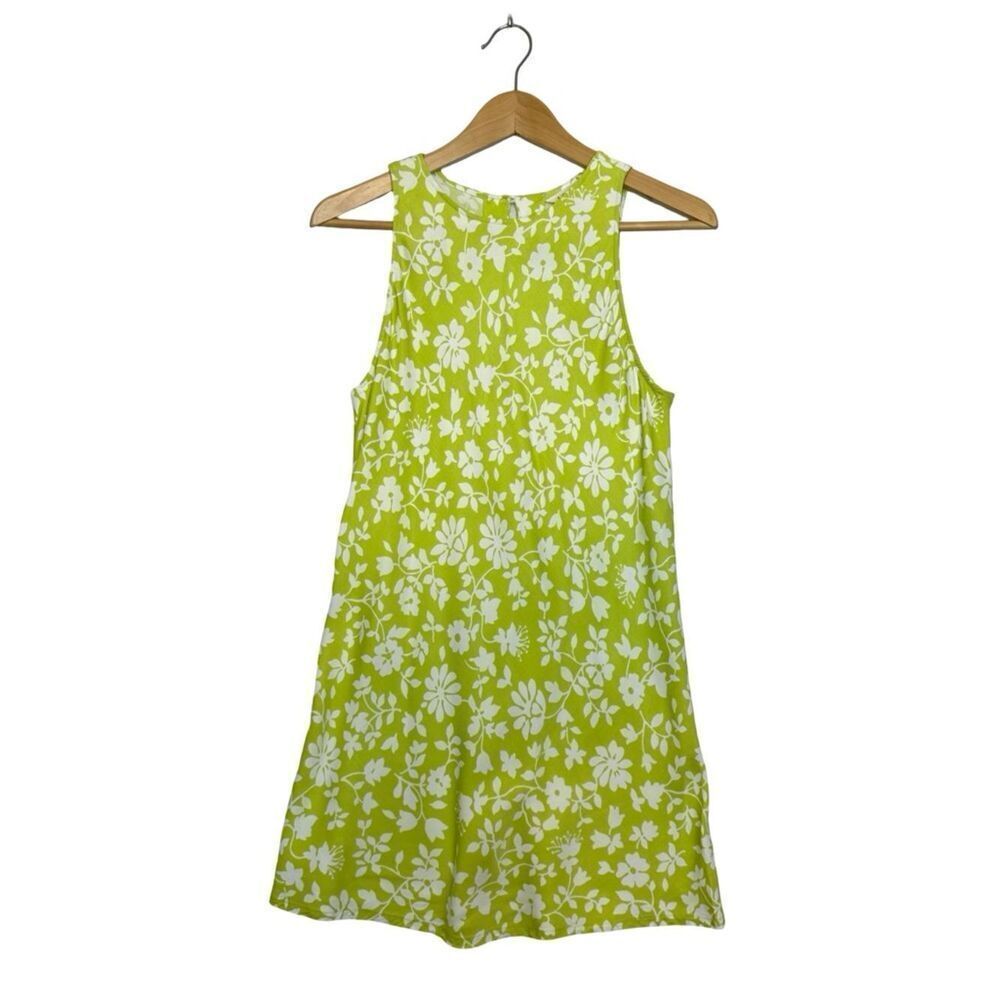 J. CREW Bright Green With White Flowers Rayon Summer Dress Size 8P